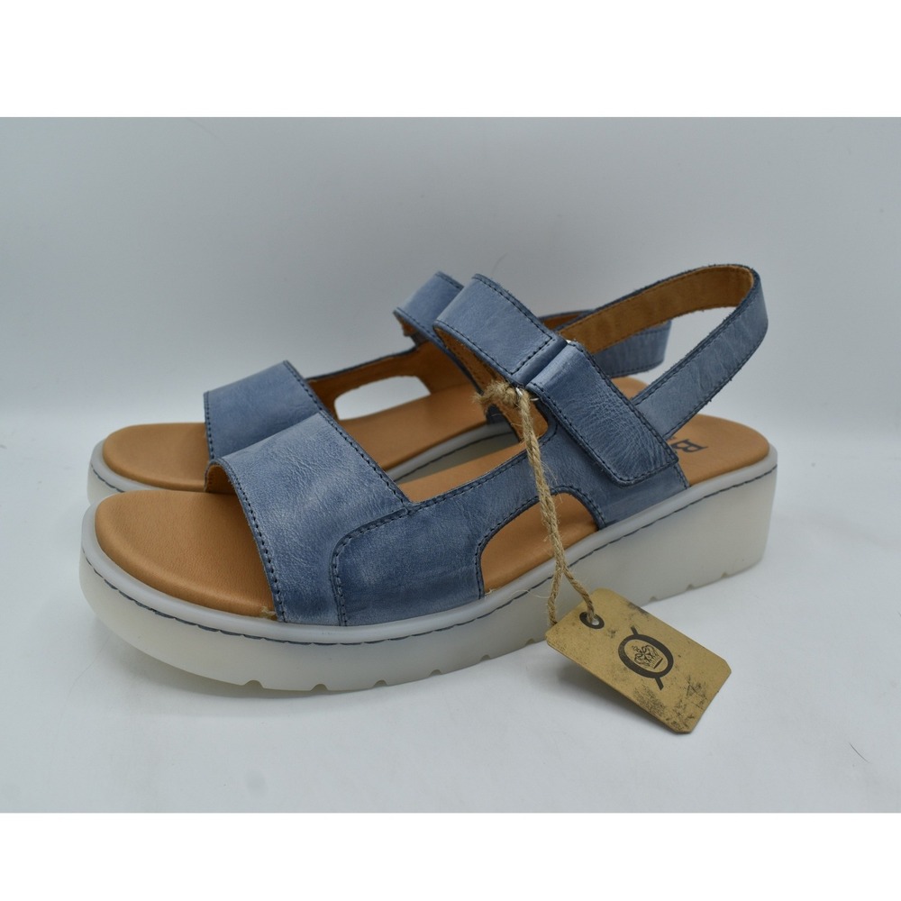 Born Kit Navy Nuvola Platform Sandals Women 11 Blue Leather Wedge Strappy Casual
